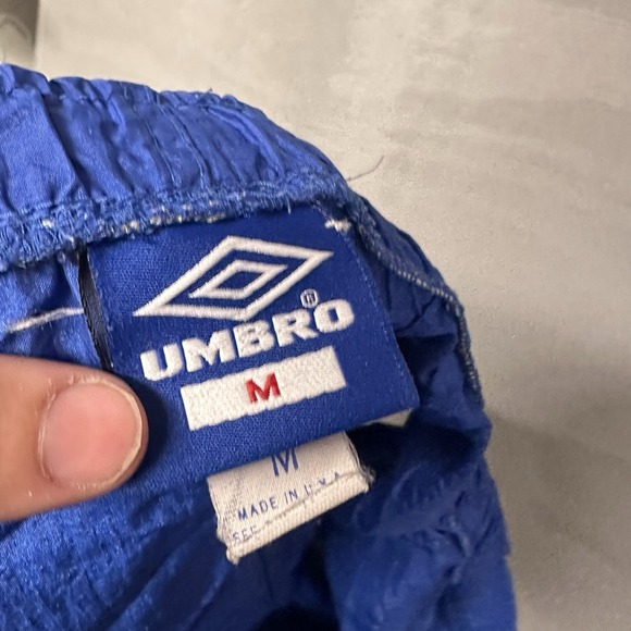 Vintage Umbro Shorts Mens Medium Blue Nylon Checkerboard Athletic Soccer 90s - Picture 3 of 4